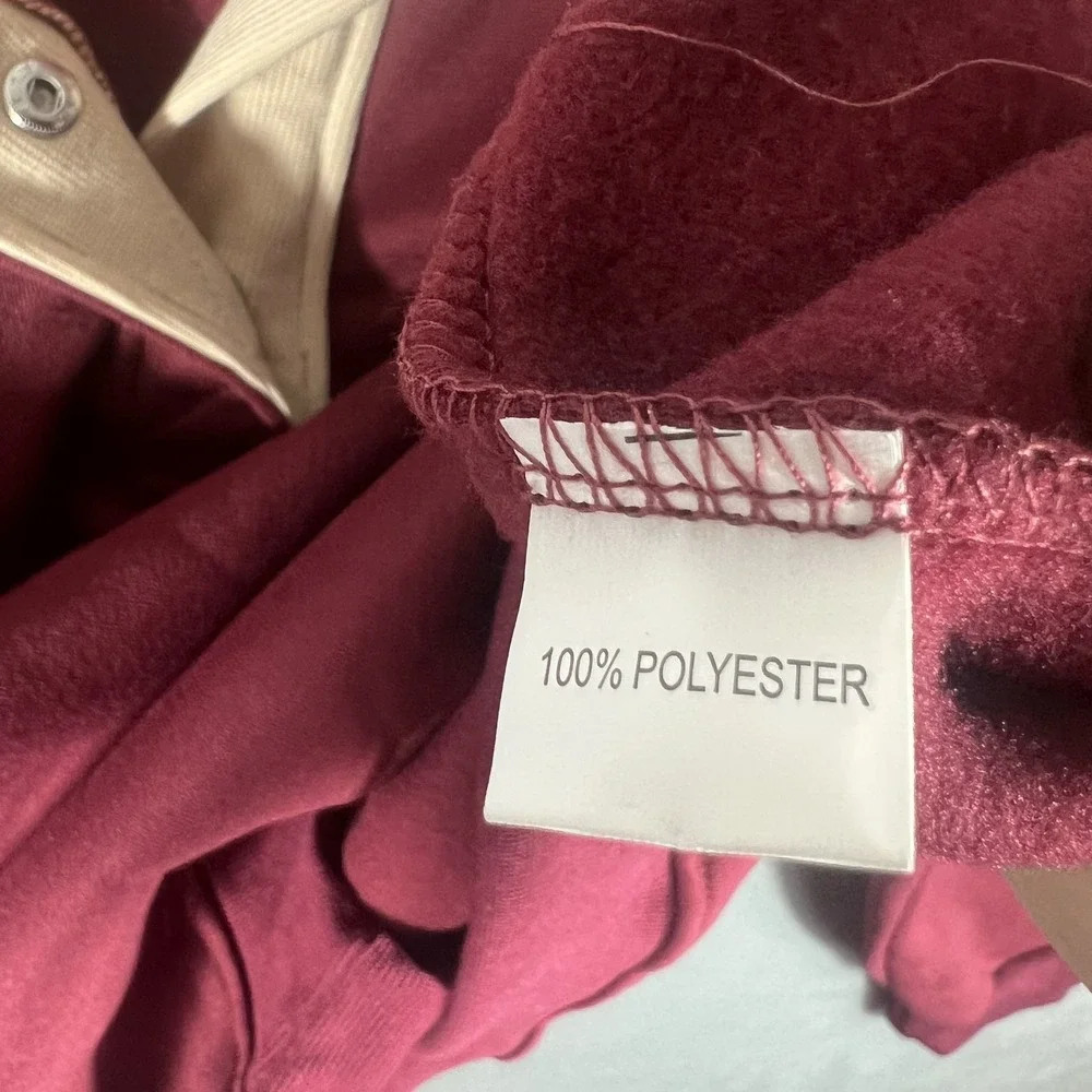 Women's Burgundy Cream Snap Collar Pullover Fleece Sweater Size XL Relaxed Fit